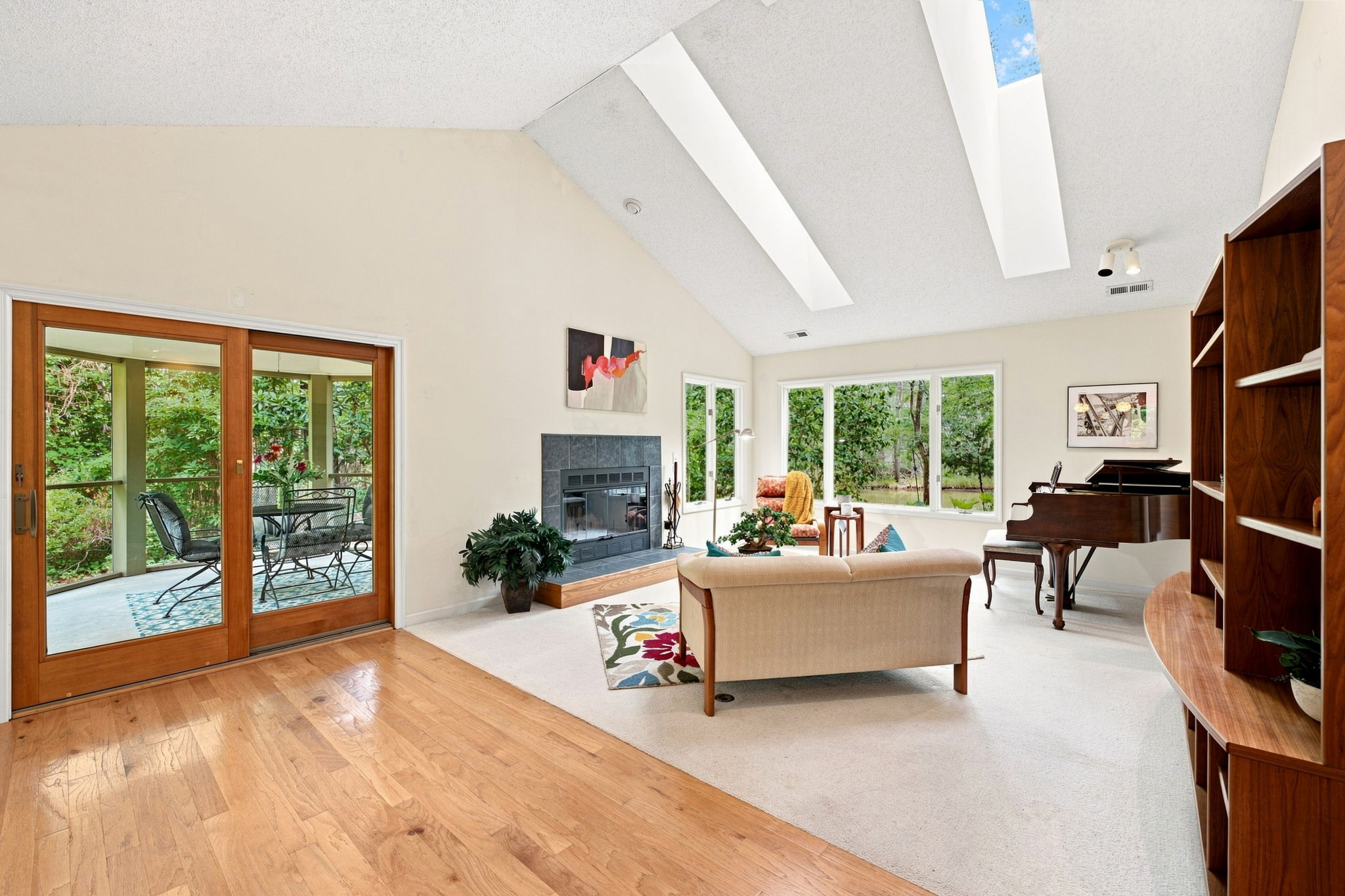 Vaulted great room under skylights